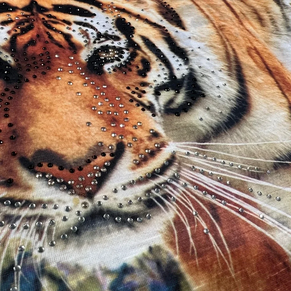 Big Bang USA Tiger Rhinestone Embellished Graphic T-Shirt Y2K Bling 00s Retro - Picture 5 of 6